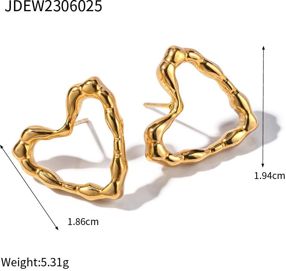 MYKI Gold Plated Bamboo Heart Anti-Tarnish Stud Earrings (MKERCH956G-SSYI)