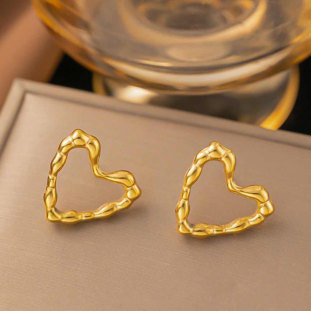 MYKI Gold Plated Bamboo Heart Anti-Tarnish Stud Earrings (MKERCH956G-SSYI)