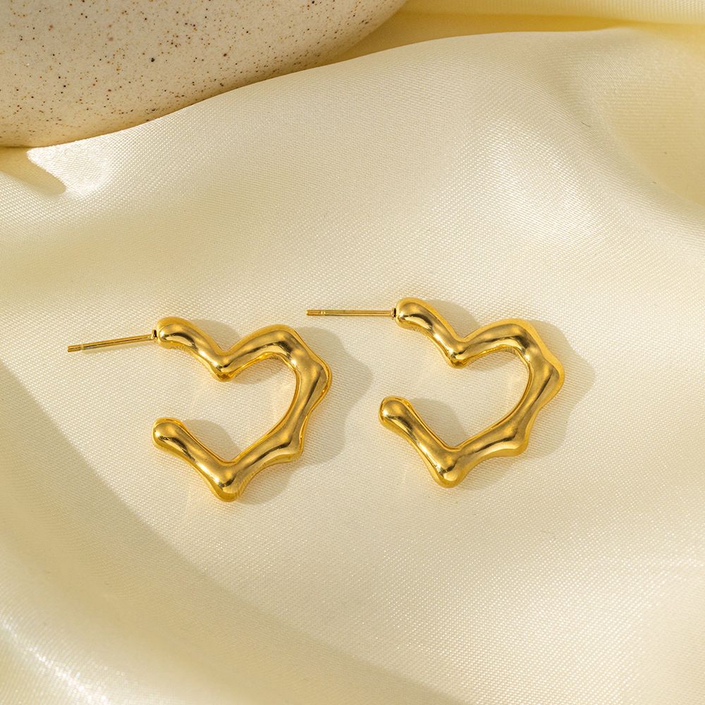 MYKI Gold Plated Bamboo Heart Anti-Tarnish Hoop Earrings (MKERCH957G-SSYI)