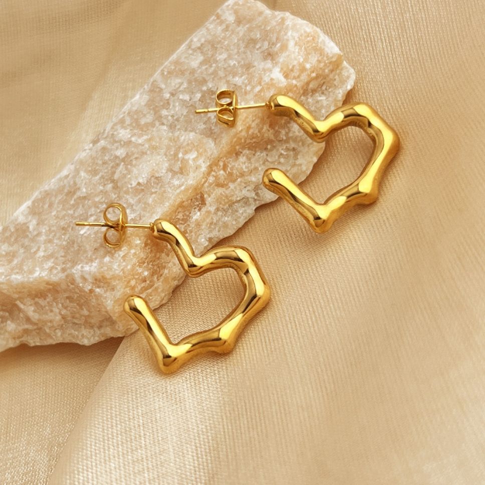 MYKI Gold Plated Bamboo Heart Anti-Tarnish Hoop Earrings (MKERCH957G-SSYI)