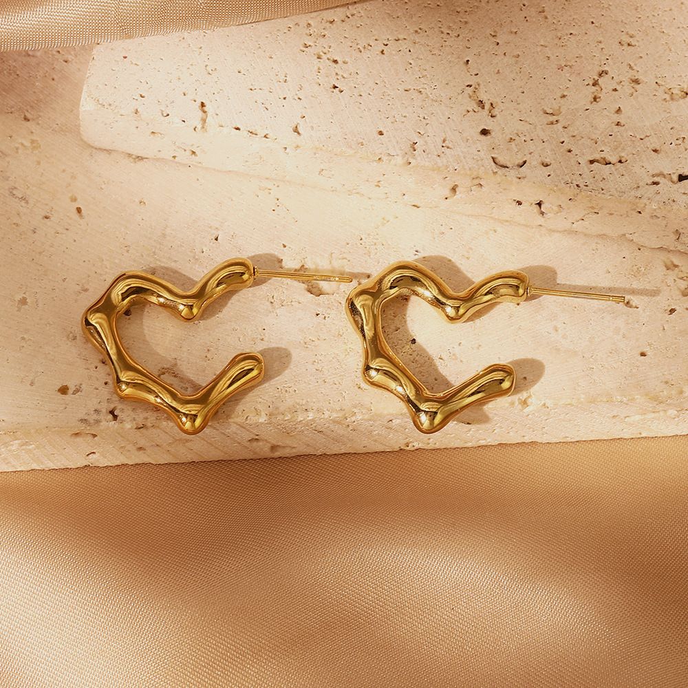 MYKI Gold Plated Bamboo Heart Anti-Tarnish Hoop Earrings (MKERCH957G-SSYI)