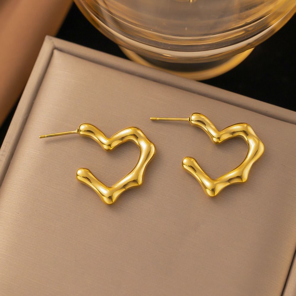 MYKI Gold Plated Bamboo Heart Anti-Tarnish Hoop Earrings (MKERCH957G-SSYI)