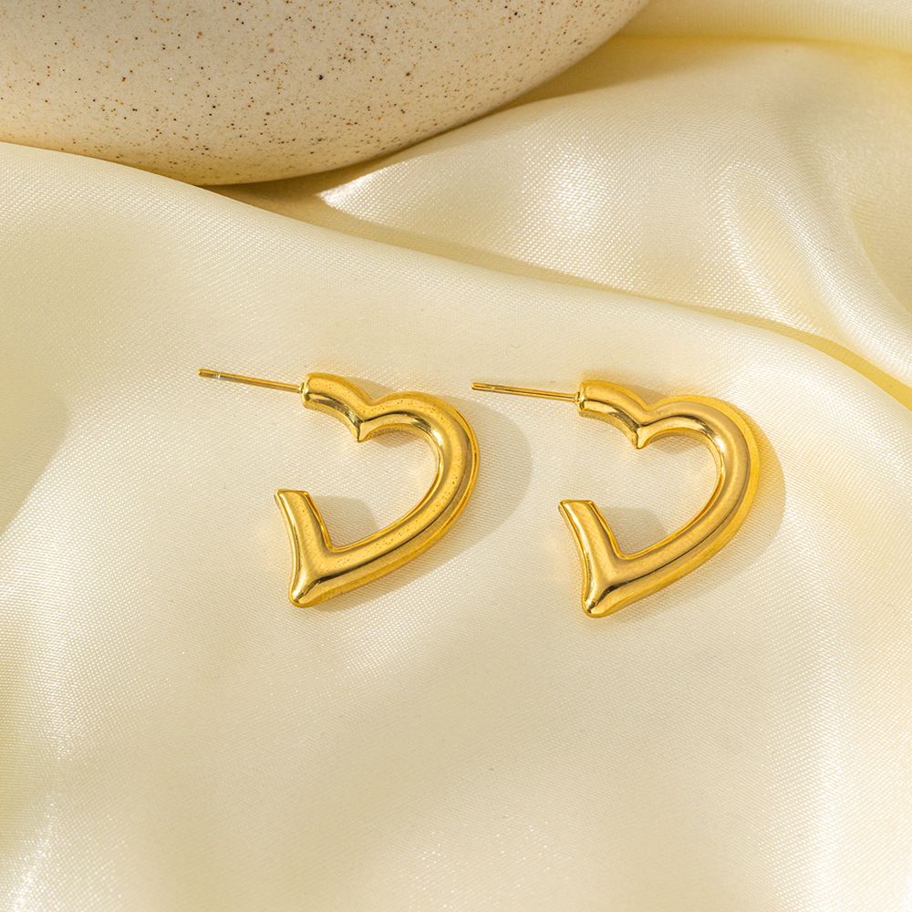MYKI Gold Plated Modern Heart Anti-Tarnish Earrings (MKERCH958G-SSYI)