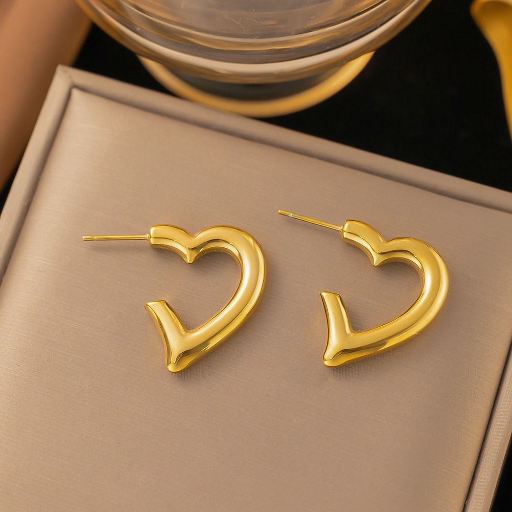 MYKI Gold Plated Modern Heart Anti-Tarnish Earrings (MKERCH958G-SSYI)