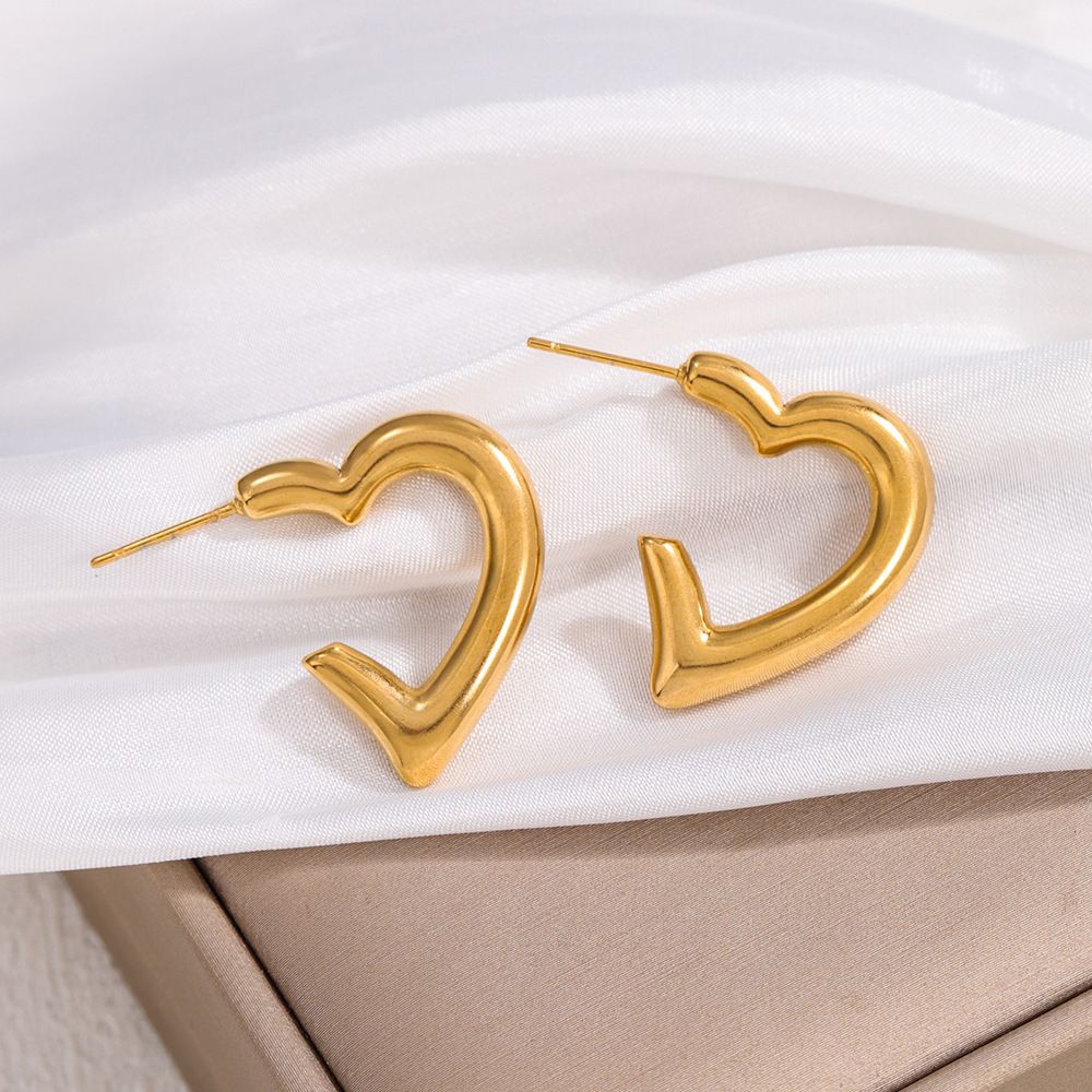MYKI Gold Plated Modern Heart Anti-Tarnish Earrings (MKERCH958G-SSYI)