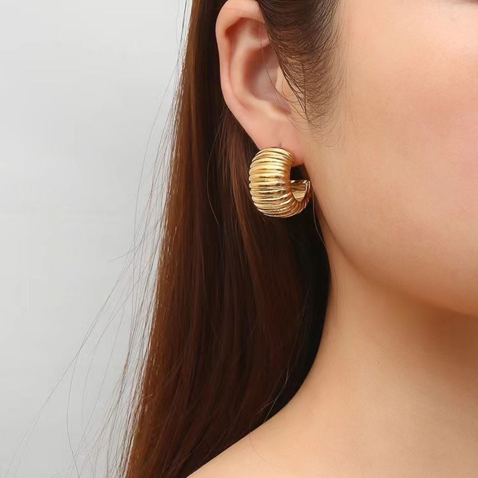 MYKI Ribbed Dome Anti-Tarnish Hoop Earrings (MKERCH959-SSYI)