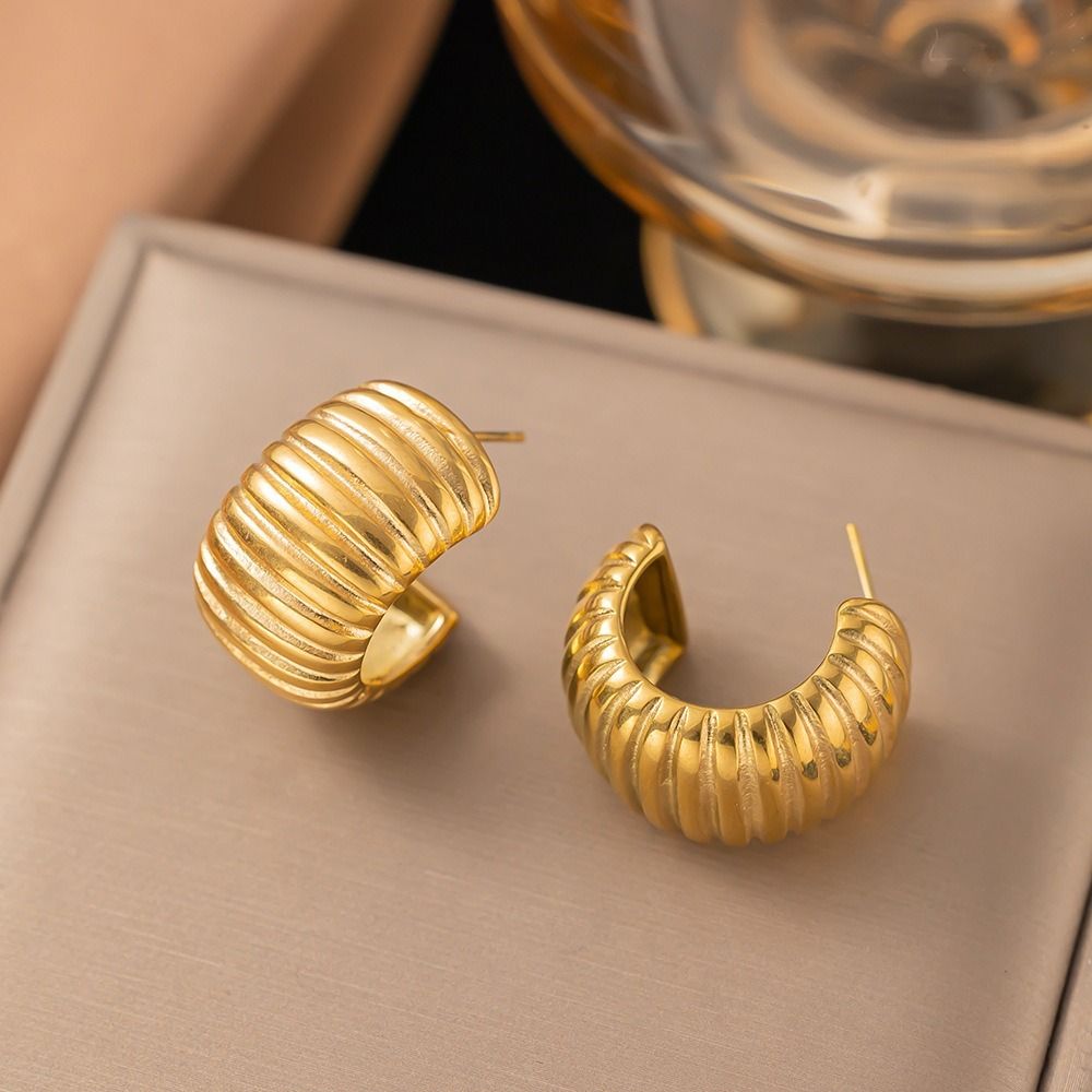 MYKI Gold Plated Ribbed Dome Anti-Tarnish Hoop Earrings (MKERCH959G-SSYI)