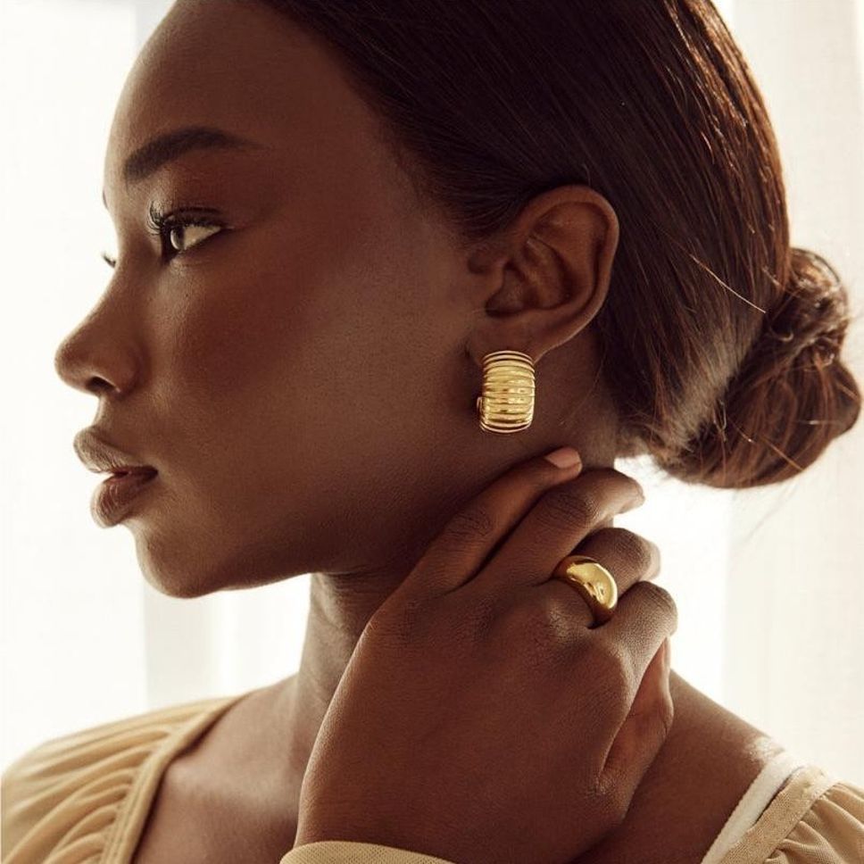 MYKI Ribbed Dome Anti-Tarnish Hoop Earrings (MKERCH959-SSYI)