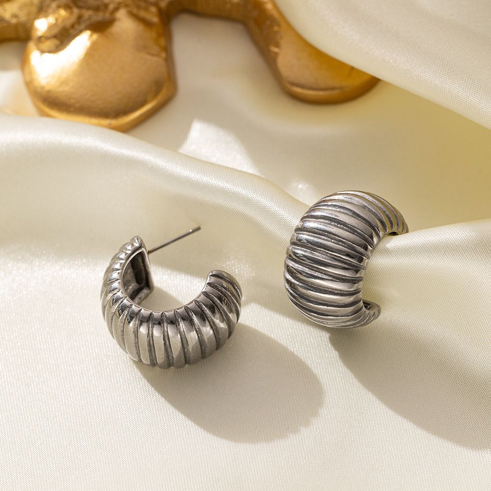 MYKI Ribbed Dome Anti-Tarnish Hoop Earrings (MKERCH959-SSYI)
