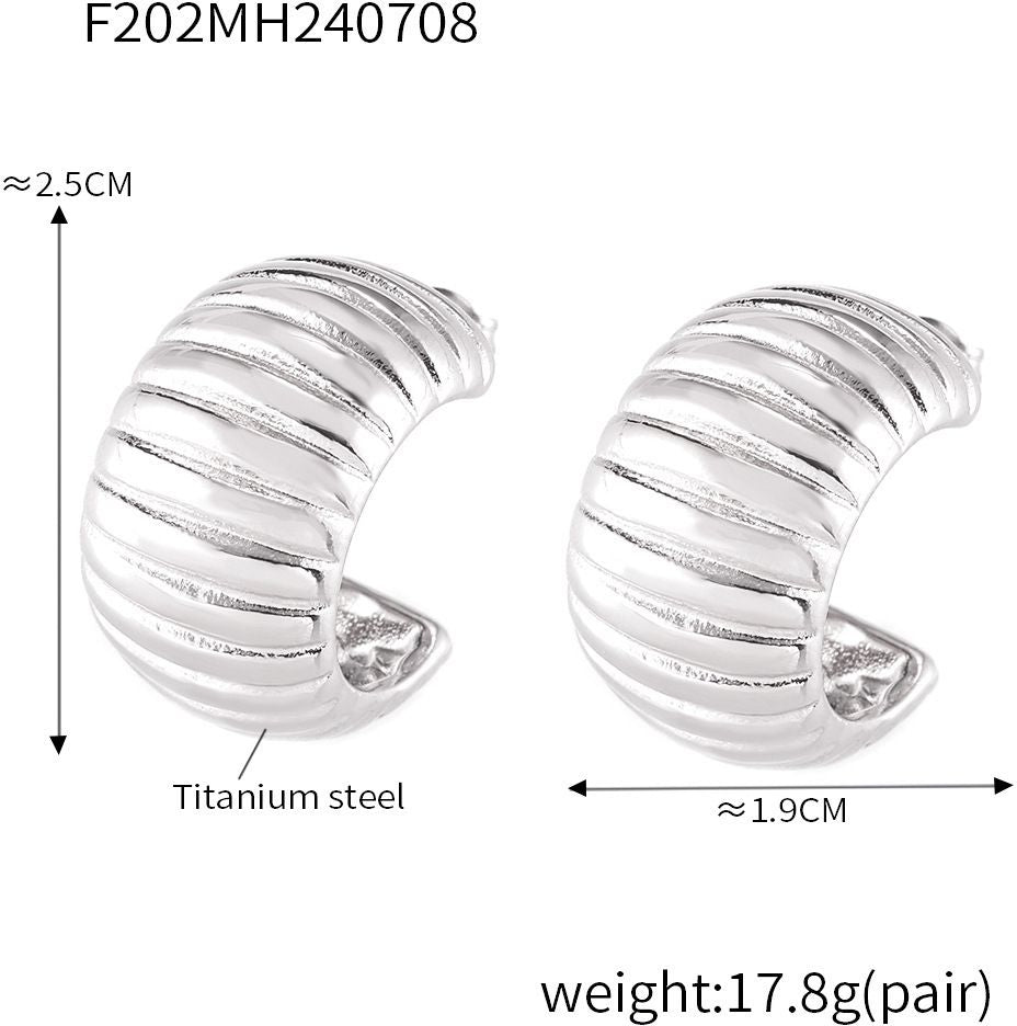 MYKI Ribbed Dome Anti-Tarnish Hoop Earrings (MKERCH959-SSYI)