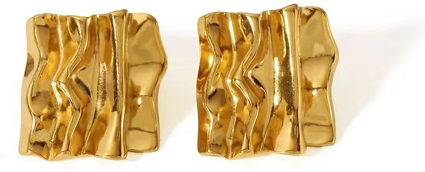 MYKI Gold Plated Ripple Wave Anti-Tarnish Stud Earrings (MKERCH960G-SSYI)