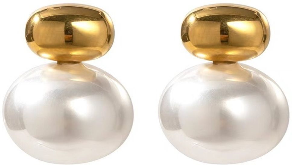 MYKI Gold Plated Pearl Top Anti-Tarnish Stud Earrings (MKERCH963G-SSYI)