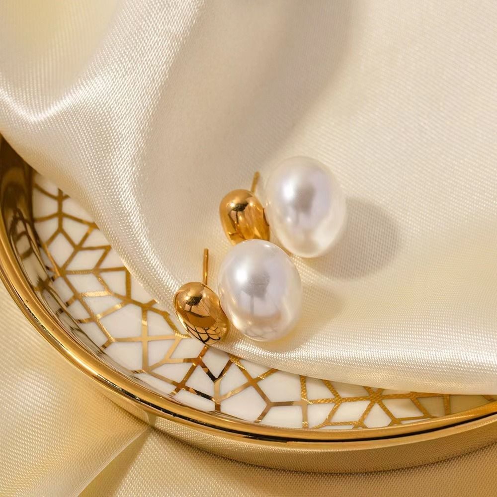 MYKI Gold Plated Pearl Top Anti-Tarnish Stud Earrings (MKERCH963G-SSYI)