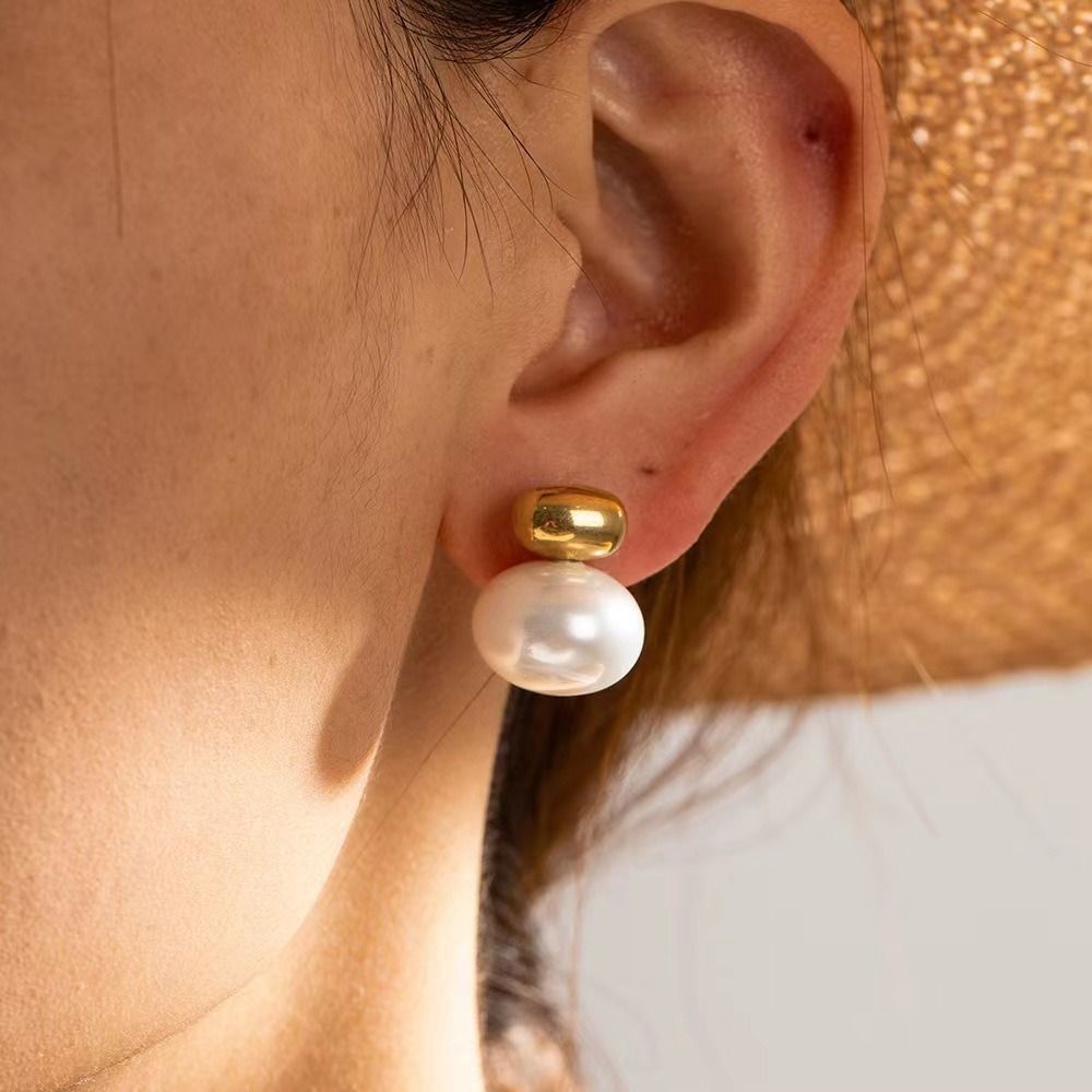MYKI Gold Plated Pearl Top Anti-Tarnish Stud Earrings (MKERCH963G-SSYI)