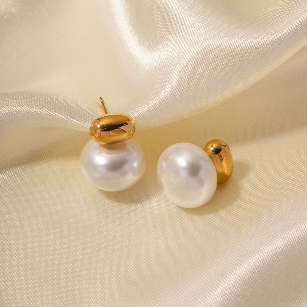 MYKI Gold Plated Pearl Top Anti-Tarnish Stud Earrings (MKERCH963G-SSYI)