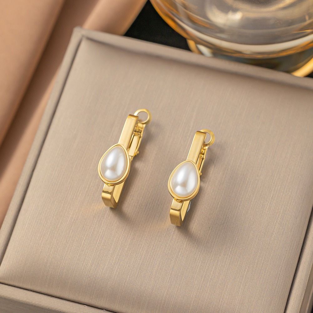 MYKI Gold Plated Teardrop Pearl Anti-Tarnish Earrings (MKERCH964G-WHITE-SSYI)