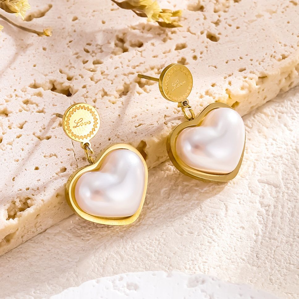 MYKI Gold Plated Heart Pearl Anti-Tarnish Earrings (MKERCH966G-SSYI)