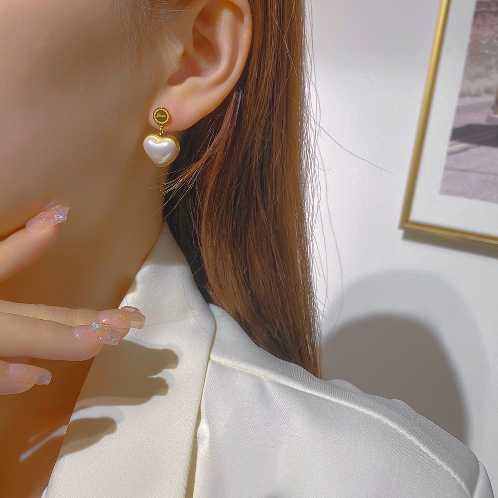 MYKI Gold Plated Heart Pearl Anti-Tarnish Earrings (MKERCH966G-SSYI)