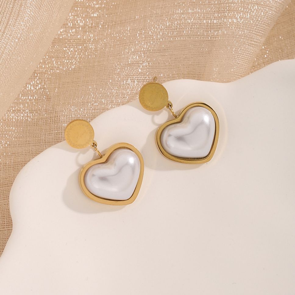MYKI Gold Plated Heart Pearl Anti-Tarnish Earrings (MKERCH966G-SSYI)