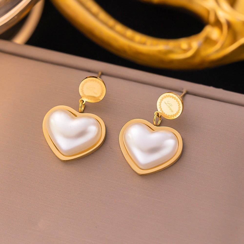 MYKI Gold Plated Heart Pearl Anti-Tarnish Earrings (MKERCH966G-SSYI)