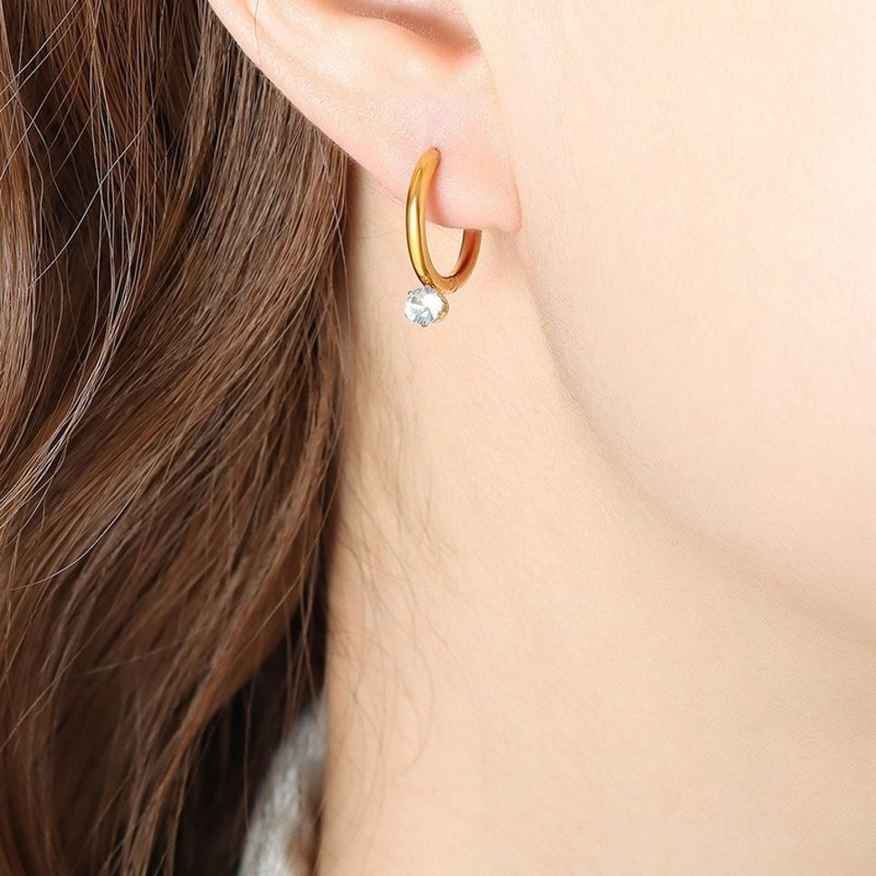 MYKI Diamond Drop Anti-Tarnish Hoop Earrings (MKERCH967-SSYI)