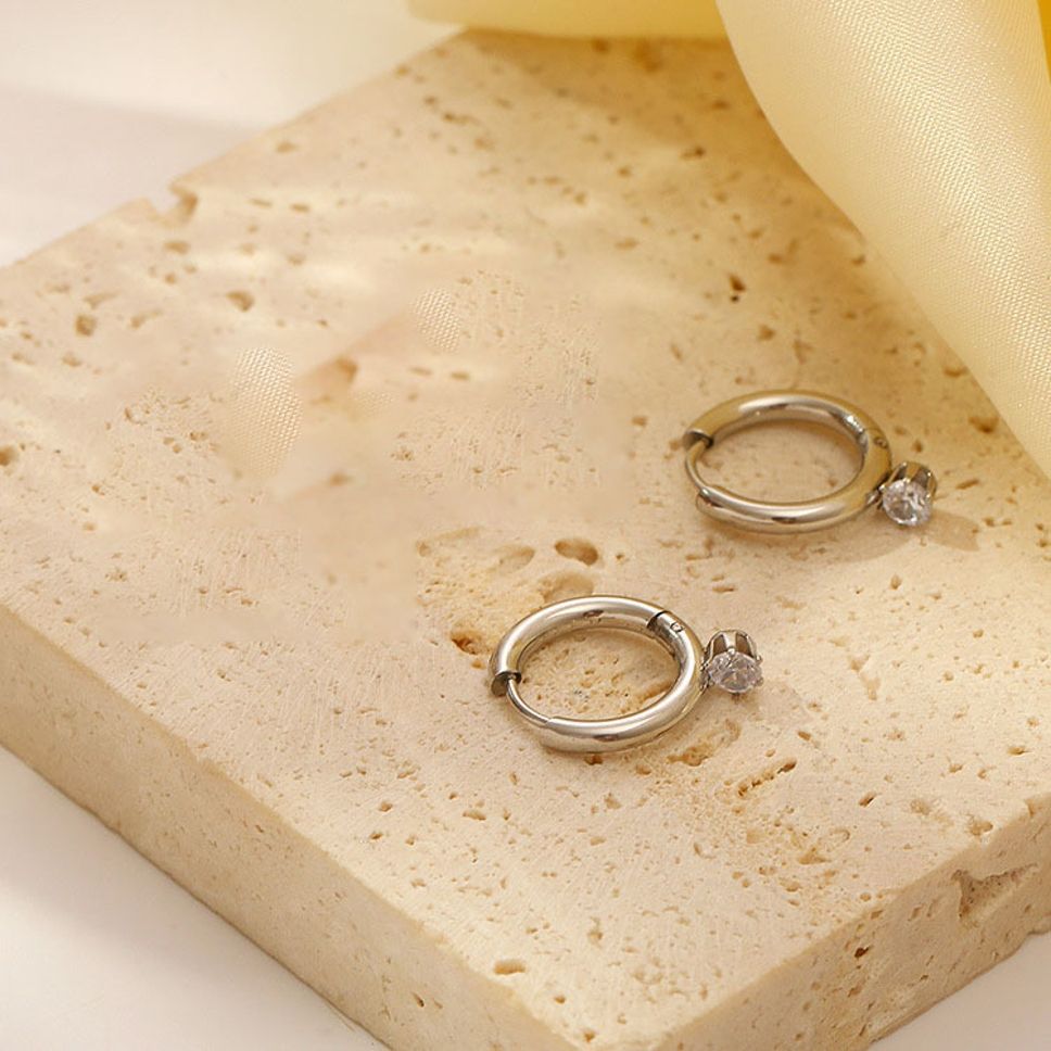 MYKI Diamond Drop Anti-Tarnish Hoop Earrings (MKERCH967-SSYI)