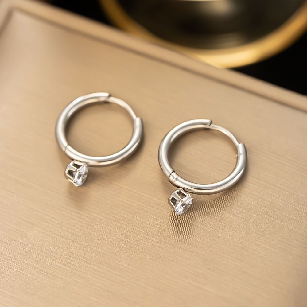 MYKI Silver Plated Diamond Drop Anti-Tarnish Hoop Earrings (MKERCH967S-SSYI)