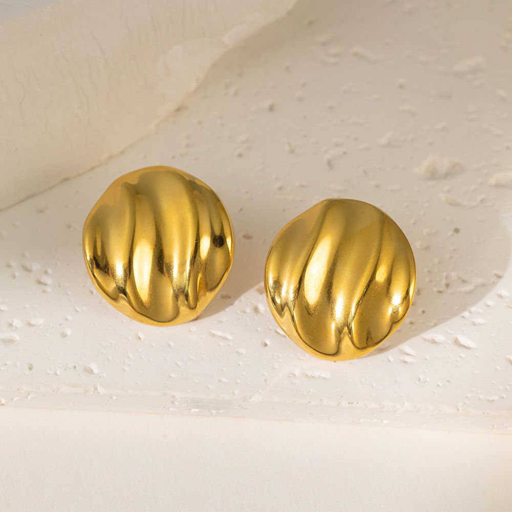 MYKI Gold Plated Swirl Dome Anti-Tarnish Stud Earrings (MKERCH968G-SSYI)
