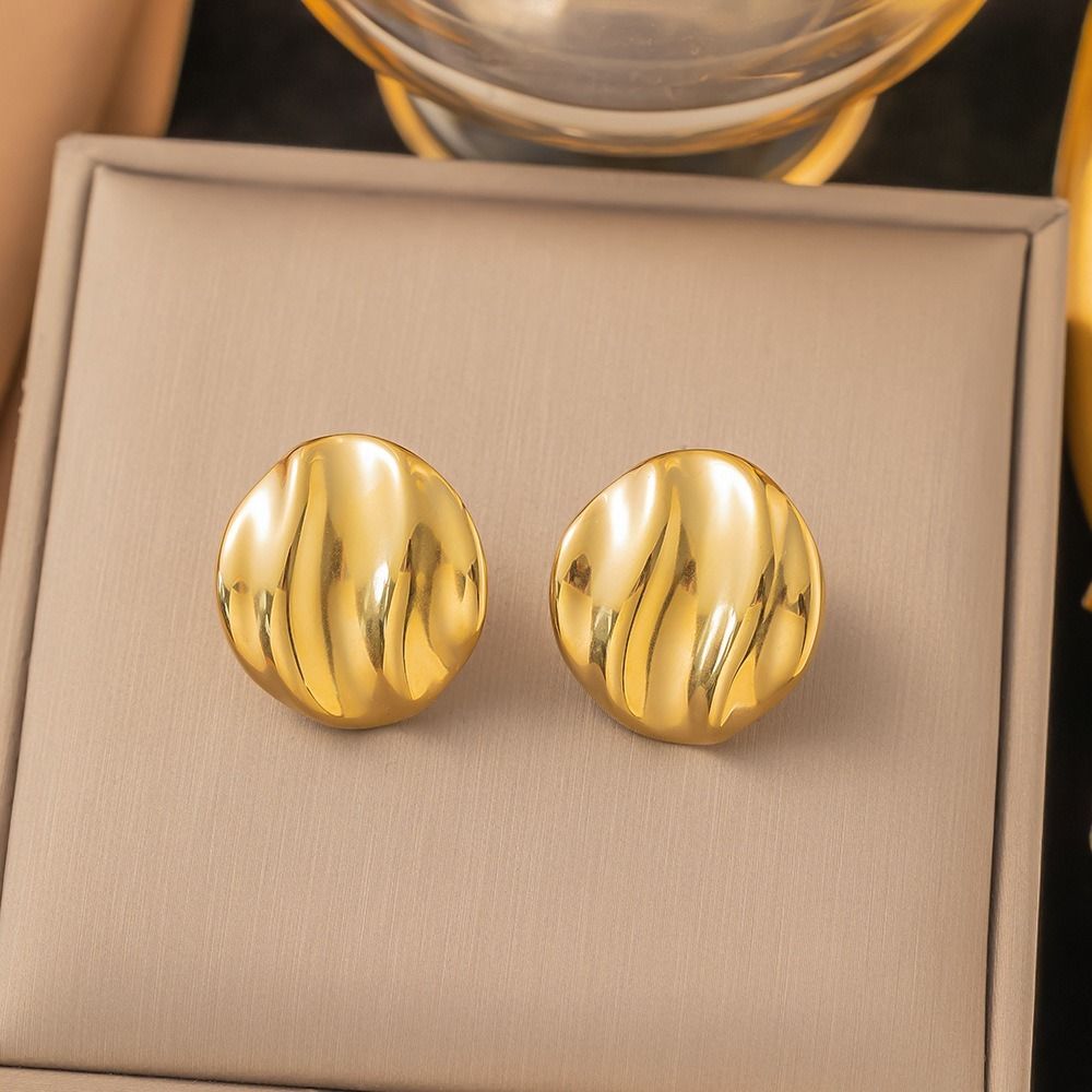 MYKI Gold Plated Swirl Dome Anti-Tarnish Stud Earrings (MKERCH968G-SSYI)