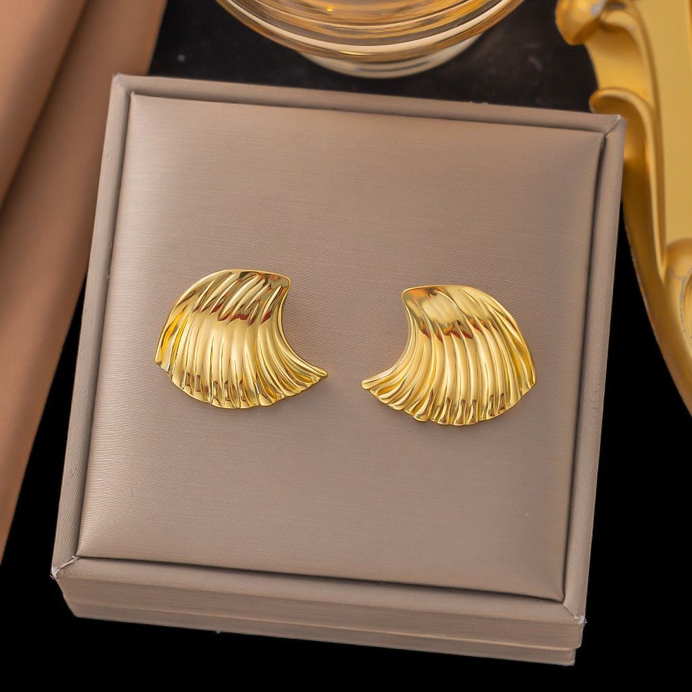 MYKI Gold Plated Wave Shell Anti-Tarnish Stud Earrings (MKERCH970G-SSYI)