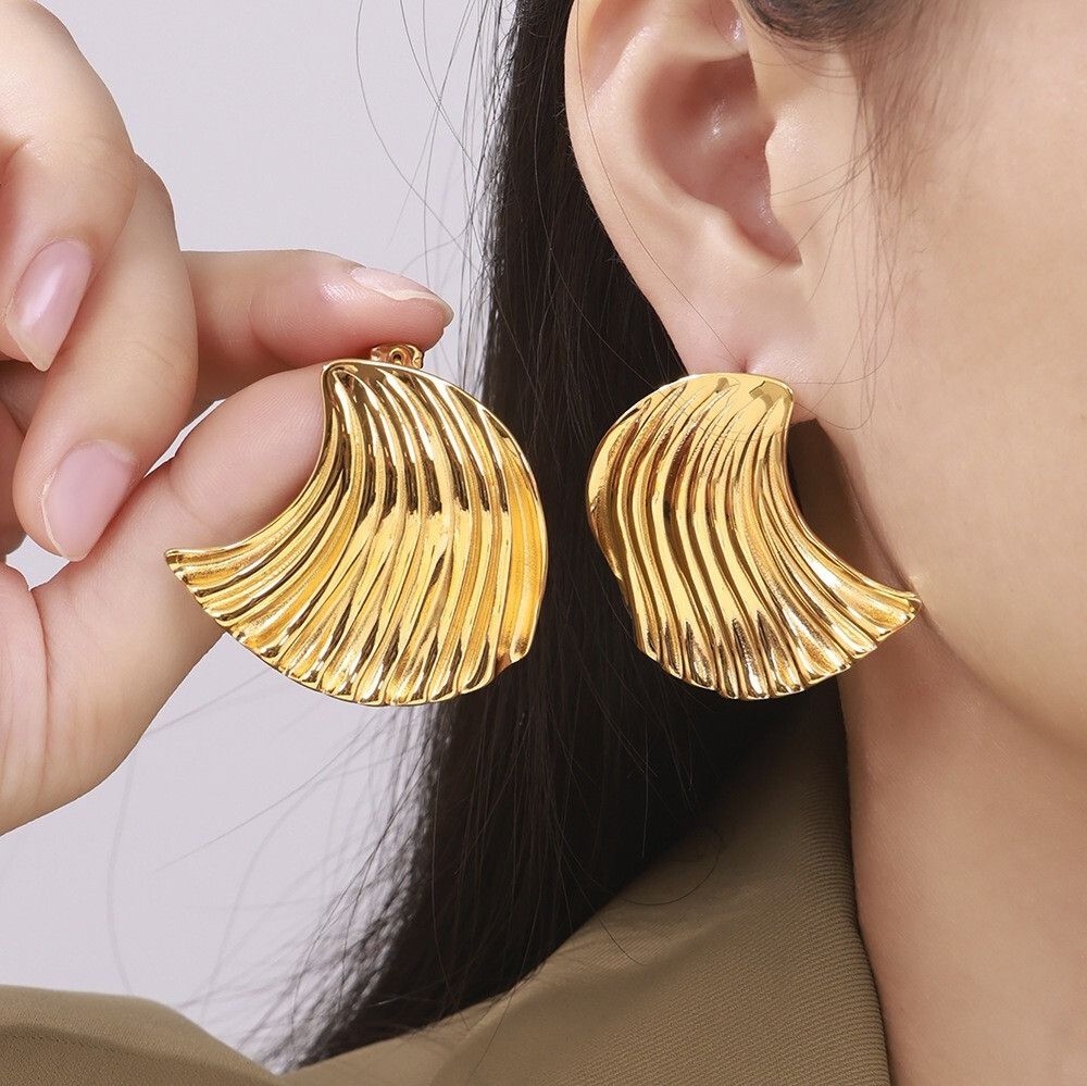 MYKI Wave Shell Anti-Tarnish Stud Earrings (MKERCH970-SSYI)