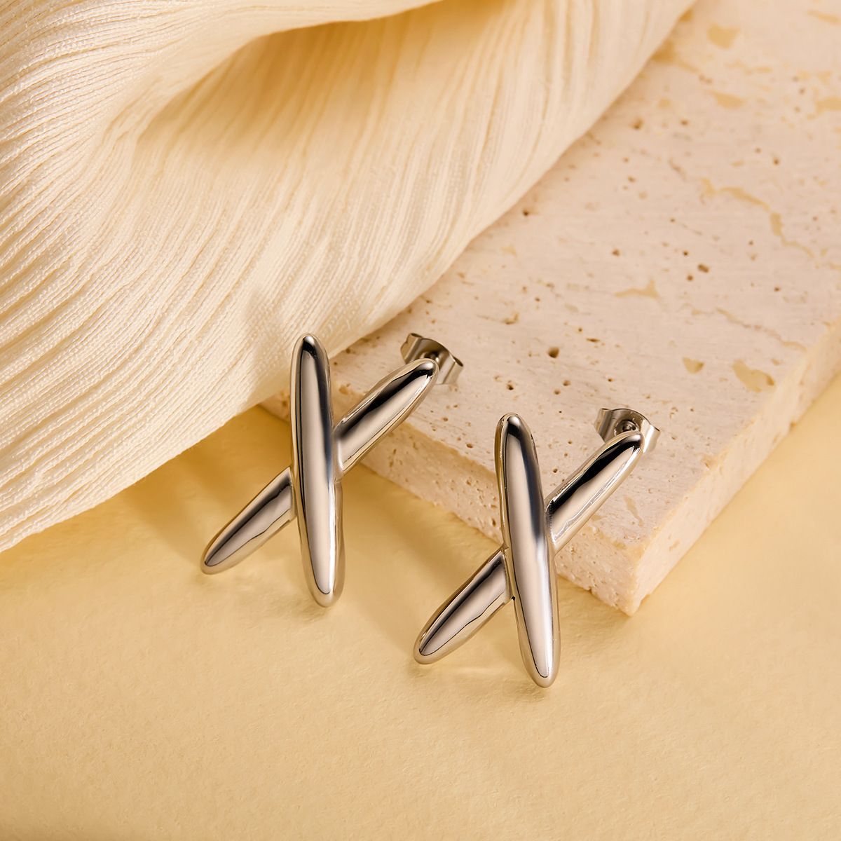 MYKI Anti-Tarnish Cross Stud Earrings (MKERCH971-SSYI)