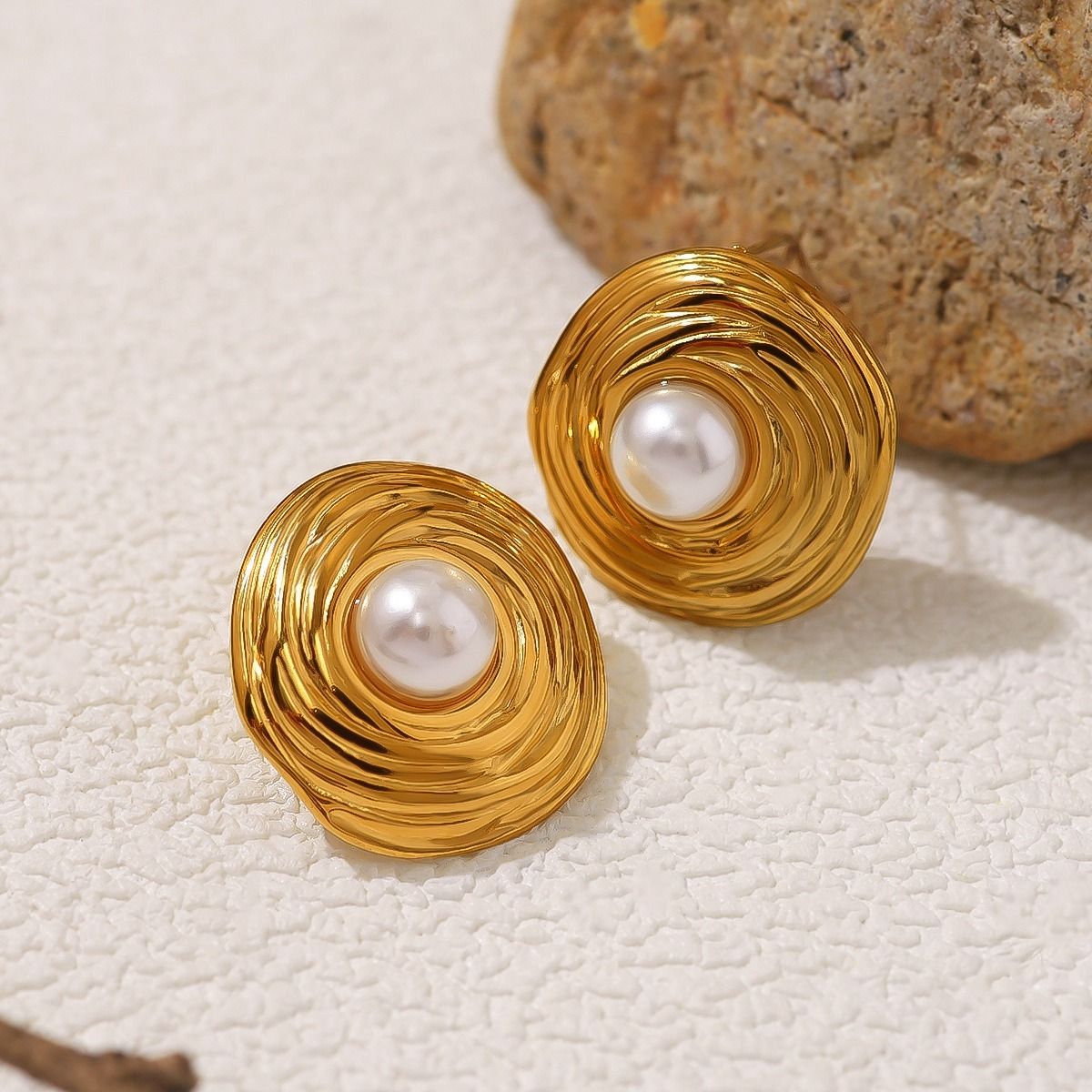 MYKI Gold Plated Anti-Tarnish Pearl Stud Earrings (MKERCH972G-SSYI)