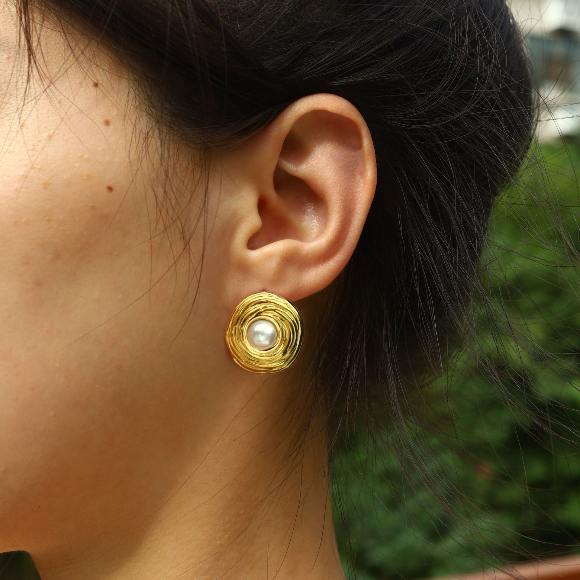 MYKI Gold Plated Anti-Tarnish Pearl Stud Earrings (MKERCH972G-SSYI)