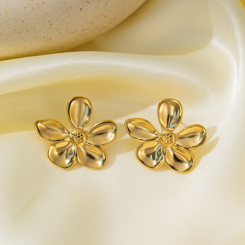 MYKI Gold Plated Anti-Tarnish Flower Stud Earrings (MKERCH975G-SSYI)