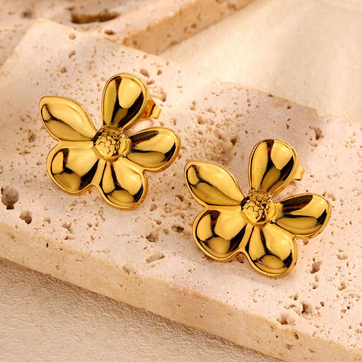 MYKI Gold Plated Anti-Tarnish Flower Stud Earrings (MKERCH975G-SSYI)