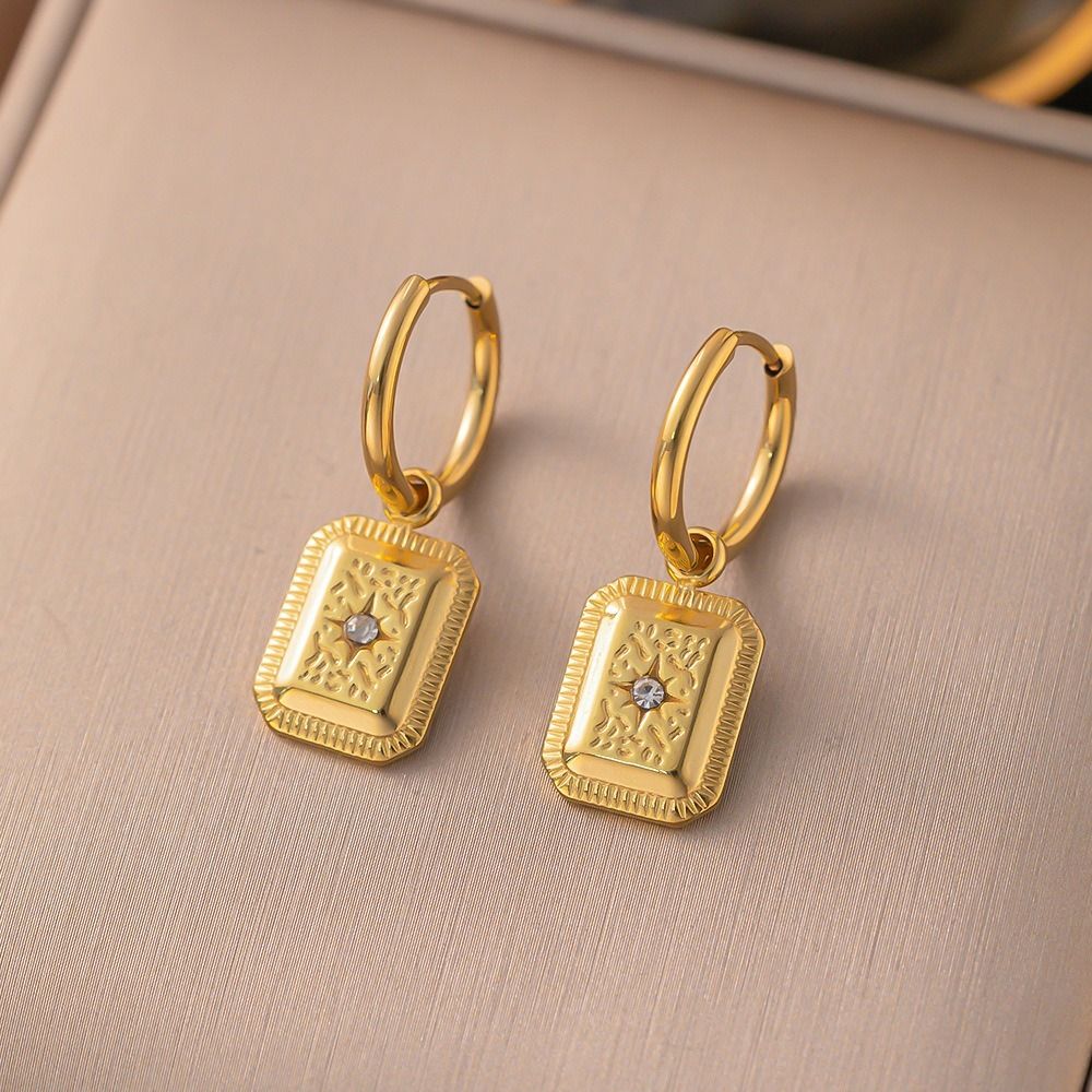 MYKI Textured Rectangle Motif Premium Plated Necklace & Hoop Earrings Set (mkps51)