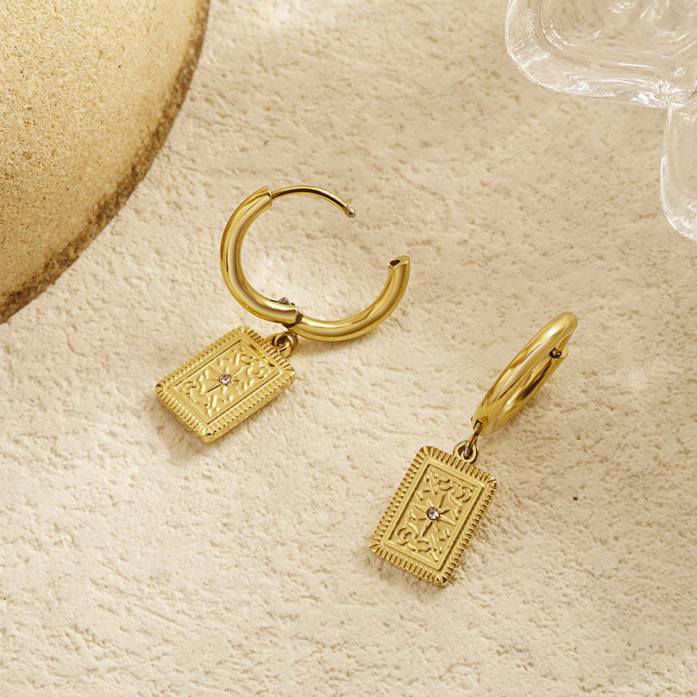 MYKI Gold Plated Anti-Tarnish Rectangular Hoop Earrings (MKERCH976G-SSYI)