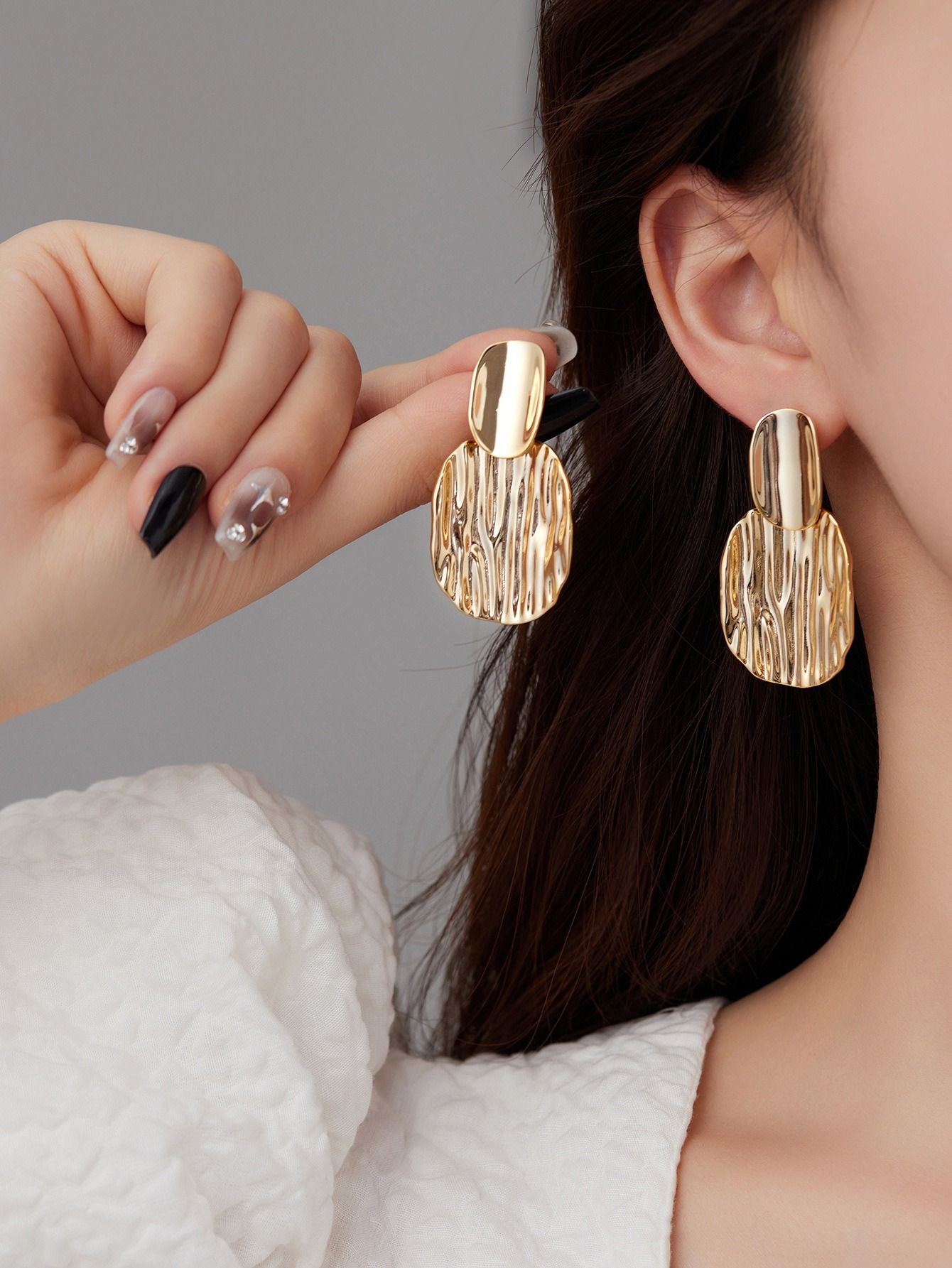 MYKI Anti-Tarnish Textured Drop Earrings (MKERCH981-SSYI)