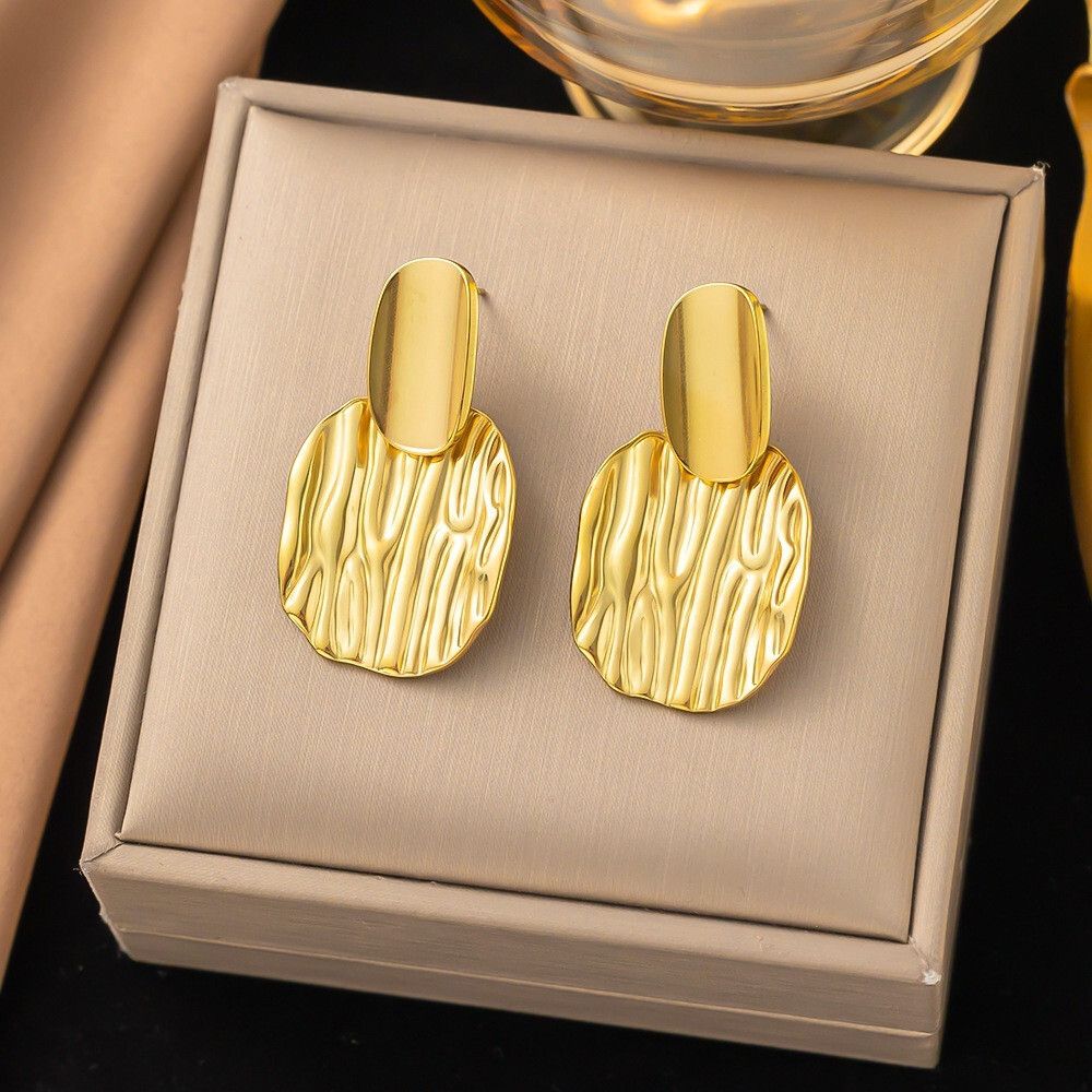 MYKI Gold Plated Anti-Tarnish Textured Drop Earrings (MKERCH981G-SSYI)