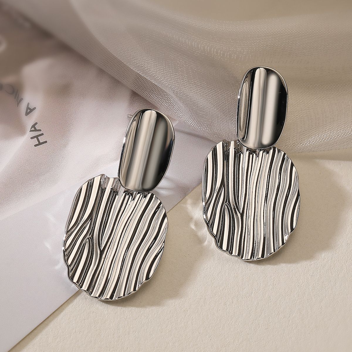 MYKI Anti-Tarnish Textured Drop Earrings (MKERCH981-SSYI)