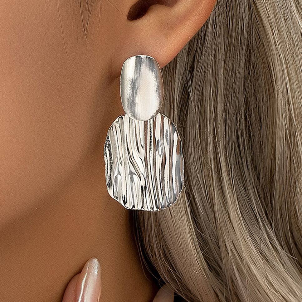 MYKI Anti-Tarnish Textured Drop Earrings (MKERCH981-SSYI)