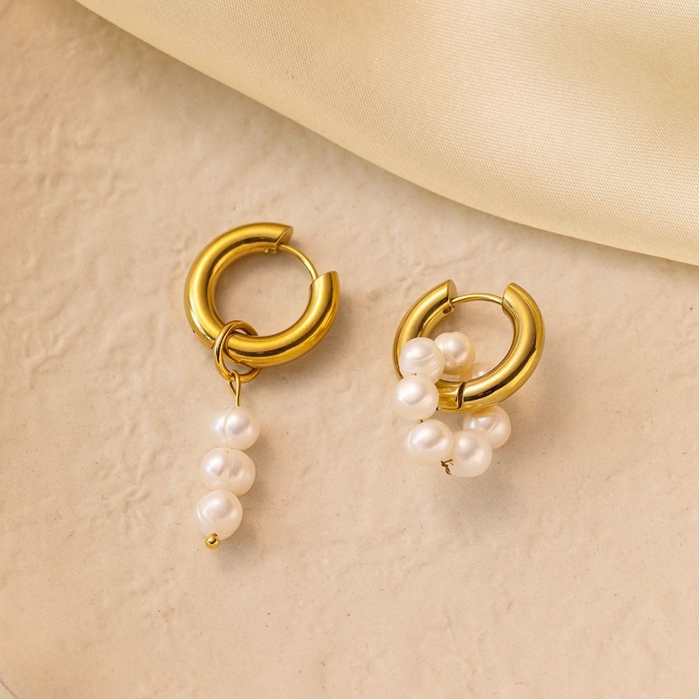 MYKI Pearl Floral Premium Plated Necklace & Hoop Earrings Set (mkps23)