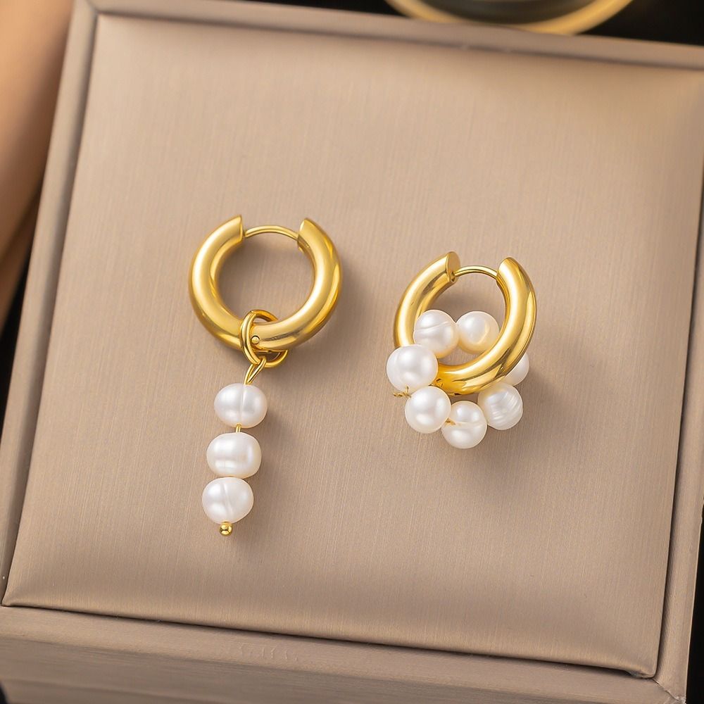 MYKI Gold Plated Anti-Tarnish Pearl Drop Hoop Earrings (MKERCH982G-SSYI)