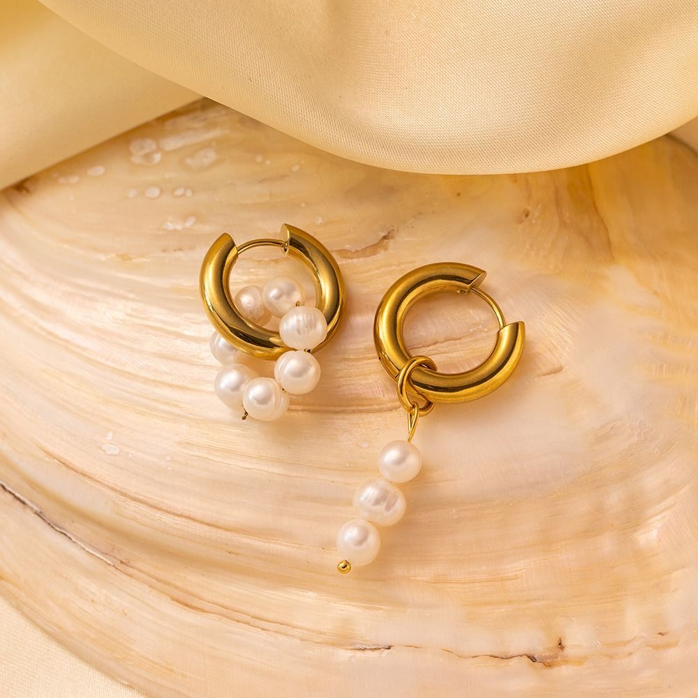 MYKI Gold Plated Anti-Tarnish Pearl Drop Hoop Earrings (MKERCH982G-SSYI)