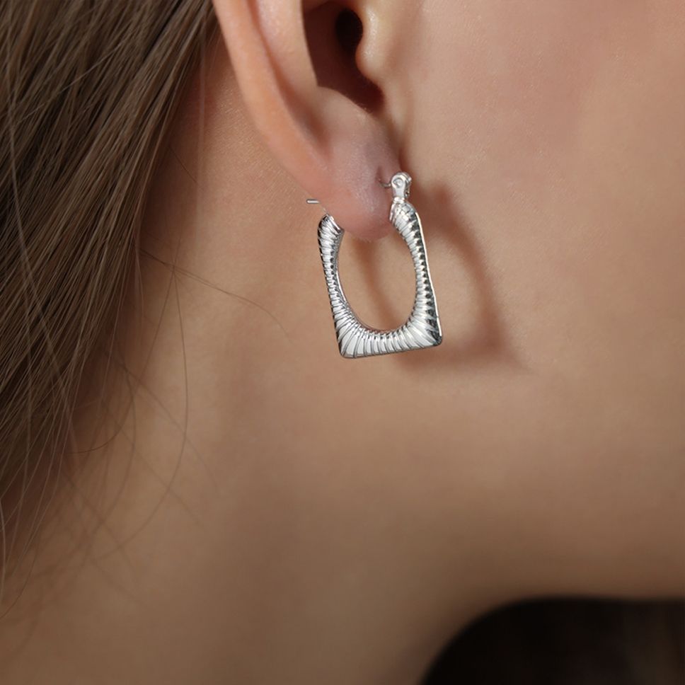 MYKI Anti-Tarnish Geometric Hoop Earrings (MKERCH984-SSYI)