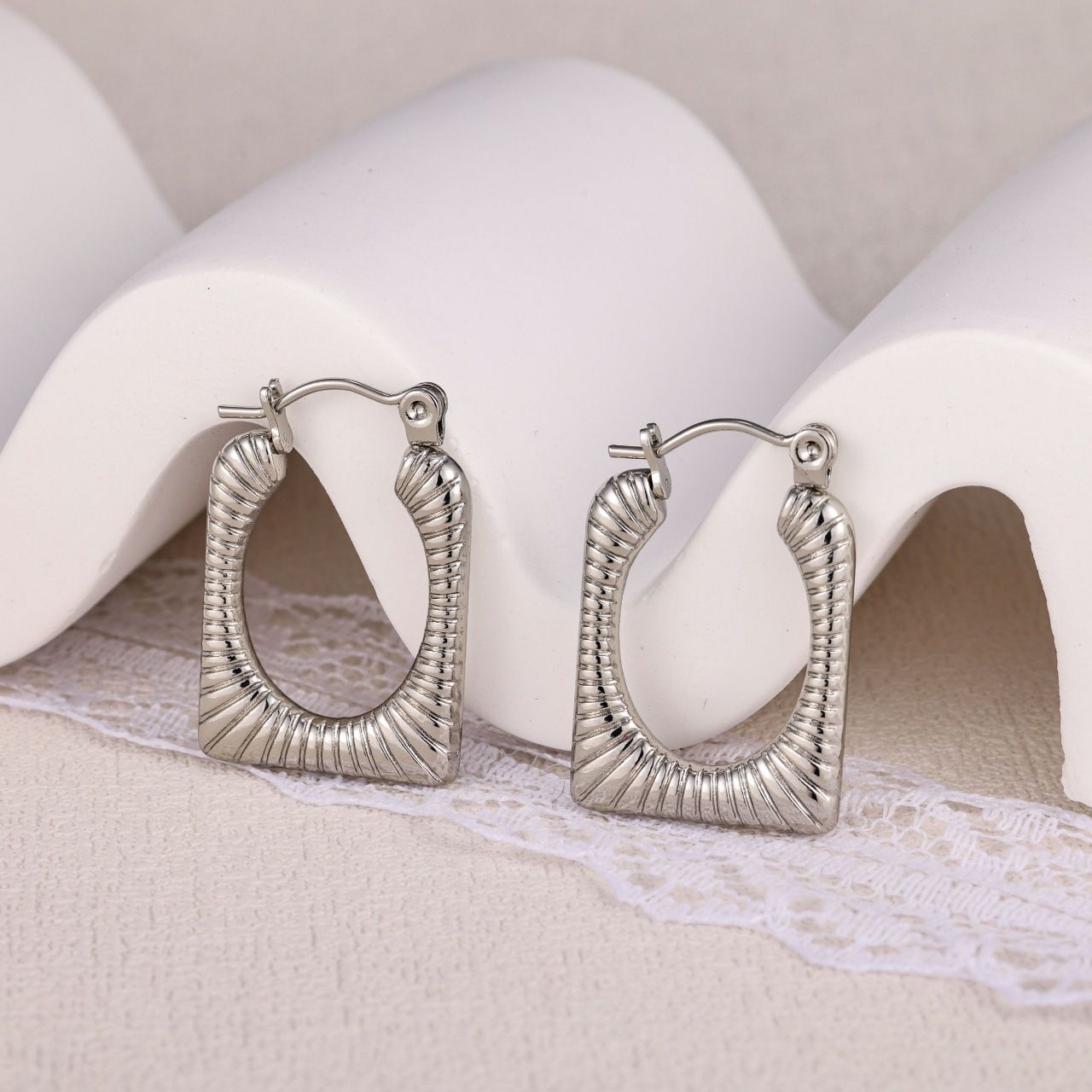 MYKI Anti-Tarnish Geometric Hoop Earrings (MKERCH984-SSYI)