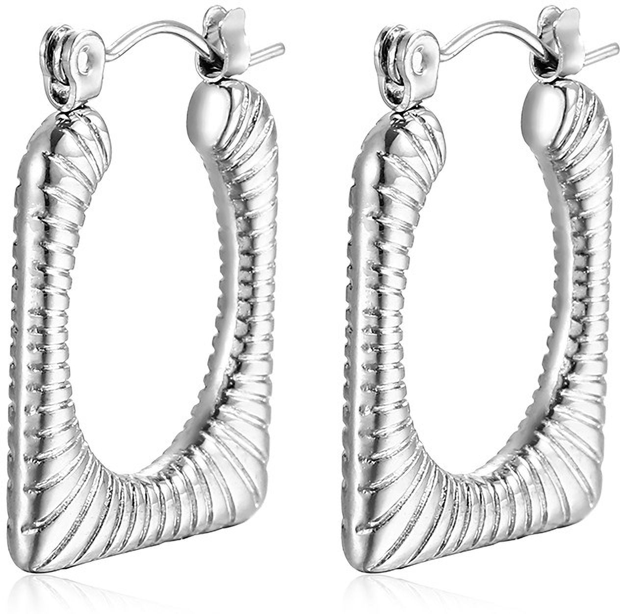 MYKI Anti-Tarnish Geometric Hoop Earrings (MKERCH984-SSYI)