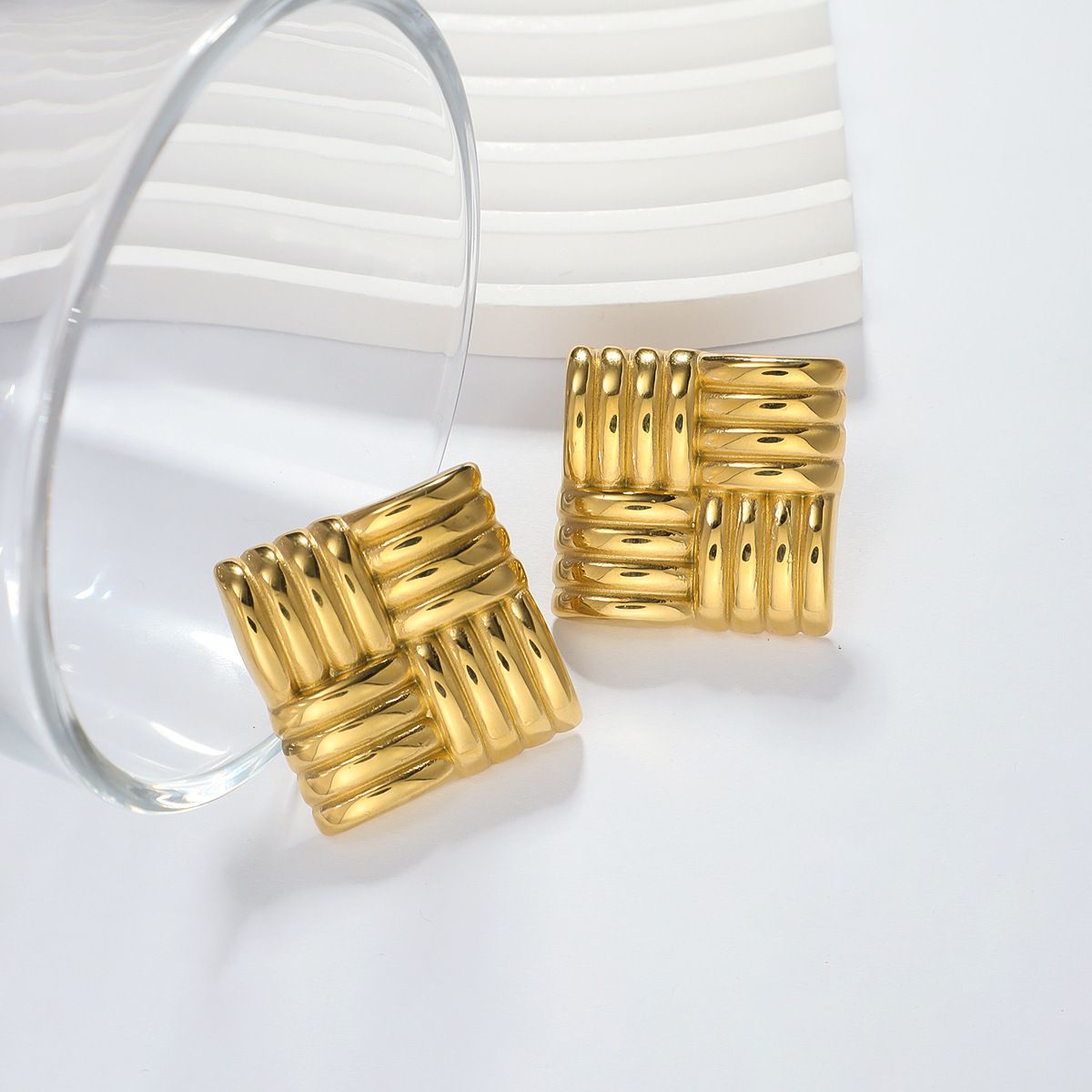 MYKI Ribbed Square Statement Earrings | Anti Tarnish (MKERCH986-SSYI)