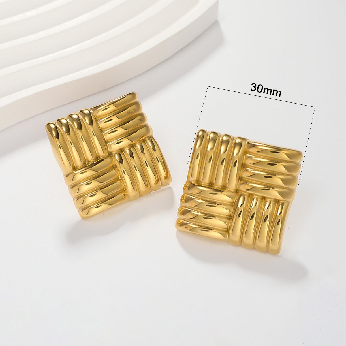 MYKI Ribbed Square Statement Earrings | Anti Tarnish (MKERCH986-SSYI)